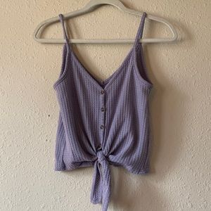 Lavender knitted front-tie tank top